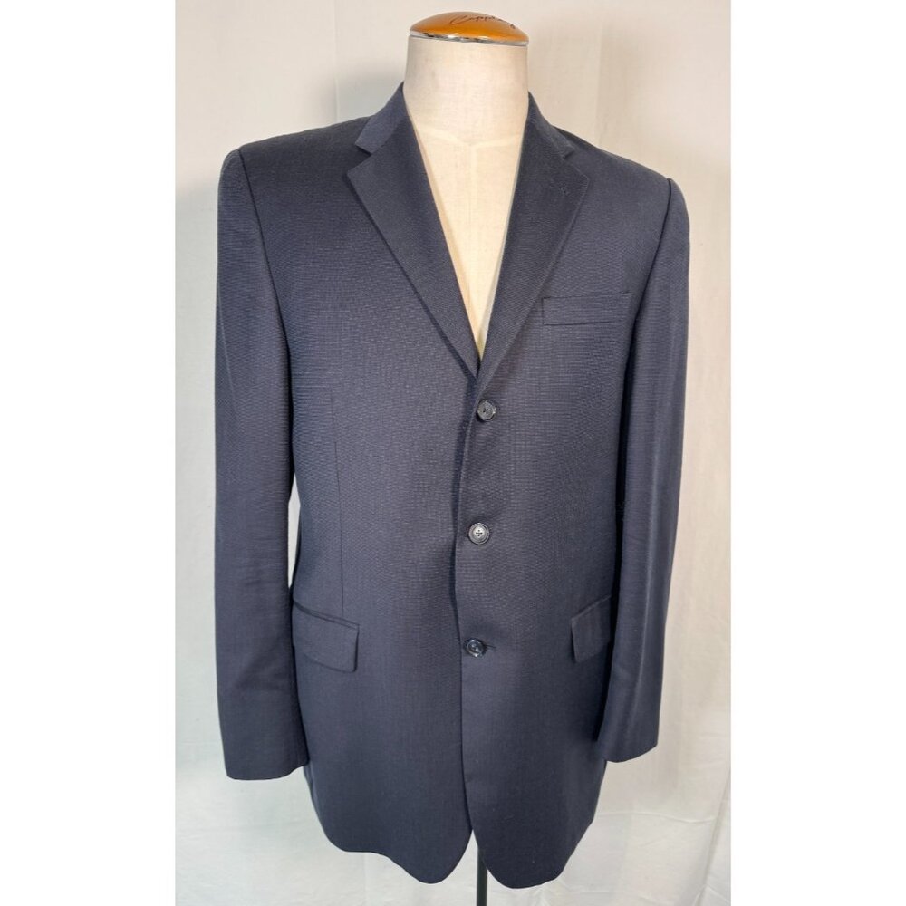 Burberry Dark Blue Navy Blazer 100% Wool Sportcoat Men's Sz 42 L Made in USA